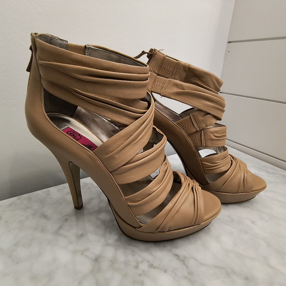 NEW - Chi by Carlos Falchi 'Alli' Sand Plush Nappa Leather Strappy Heel - 8M